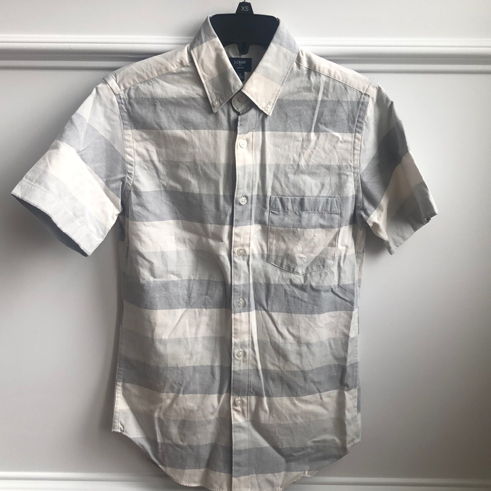 J. Crew Grey Striped Short-sleeved Oxford